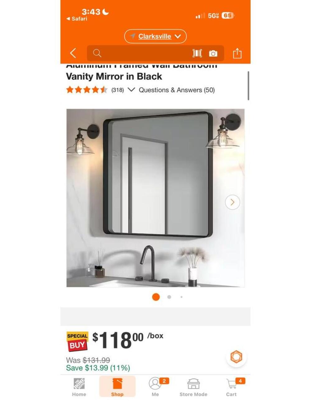 Bathroom Vanity Mirror 36 in. W × 36 in. H Rectangular Aluminum Framed Wall